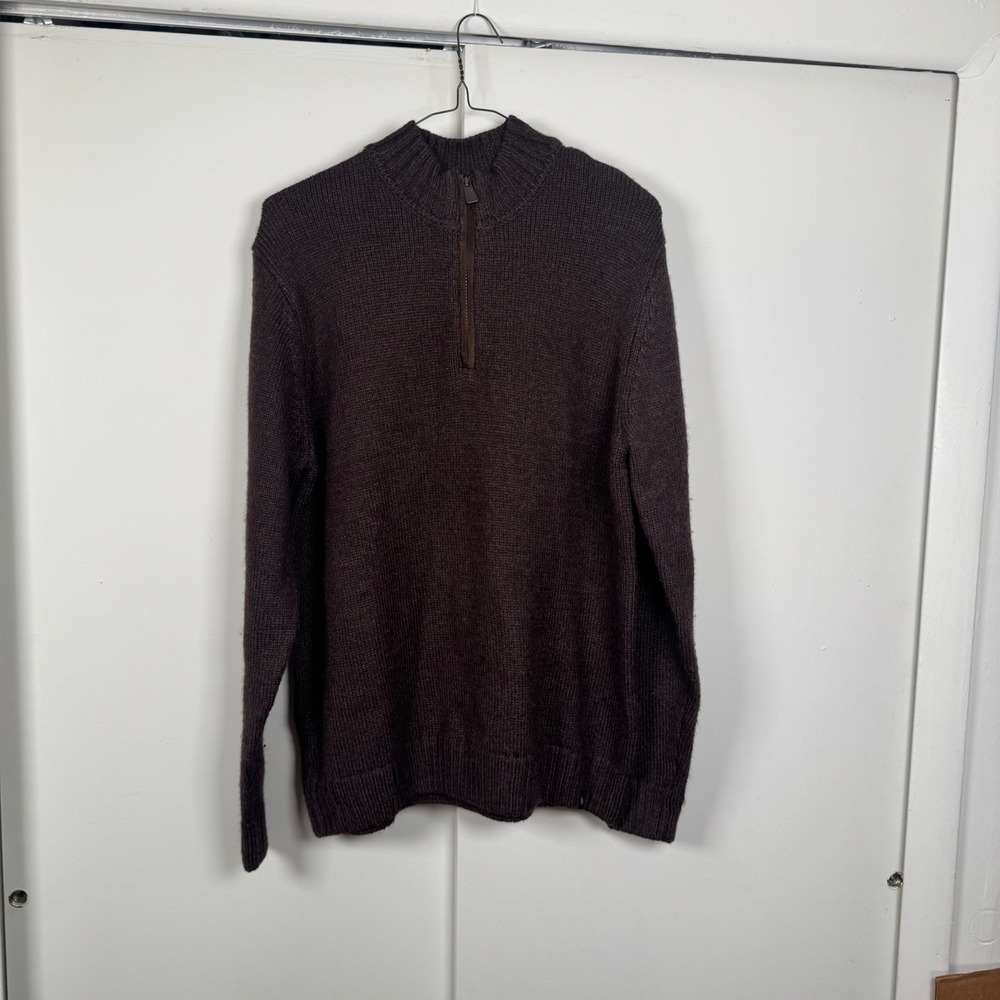Rainforest Mens Brown Wool Blend Quarter Zip Mock Neck Pullover Sweater Large